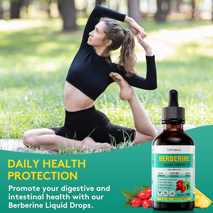 4 FL Oz Organic Berberine Liquid Drops, Premium Berberine Supplement Liquid with Ceylon Cinnamon, Bitter Melon, Sugar-Free & Vegan Supplement, 98% Absorption,120ML