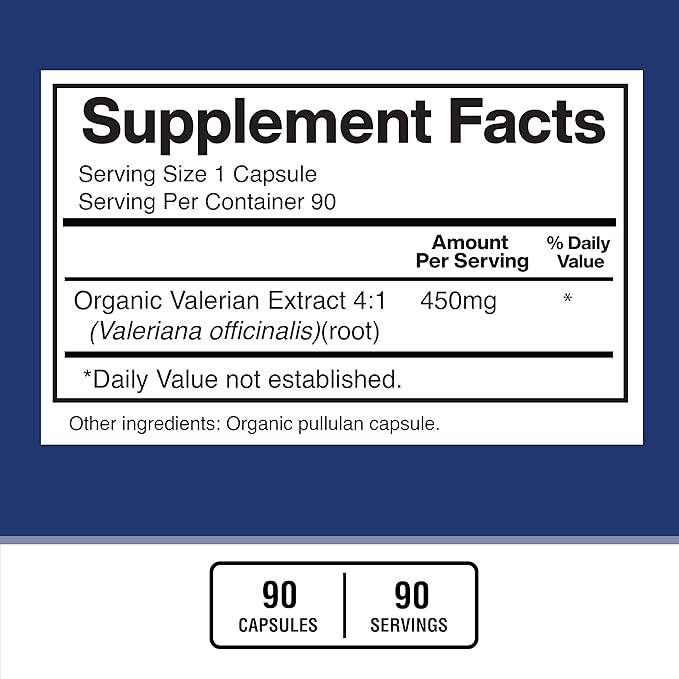 American Standard Supplements Organic Valerian – Vegan, Gluten Free, Non-GMO, 90 Capsules, 90 Servings