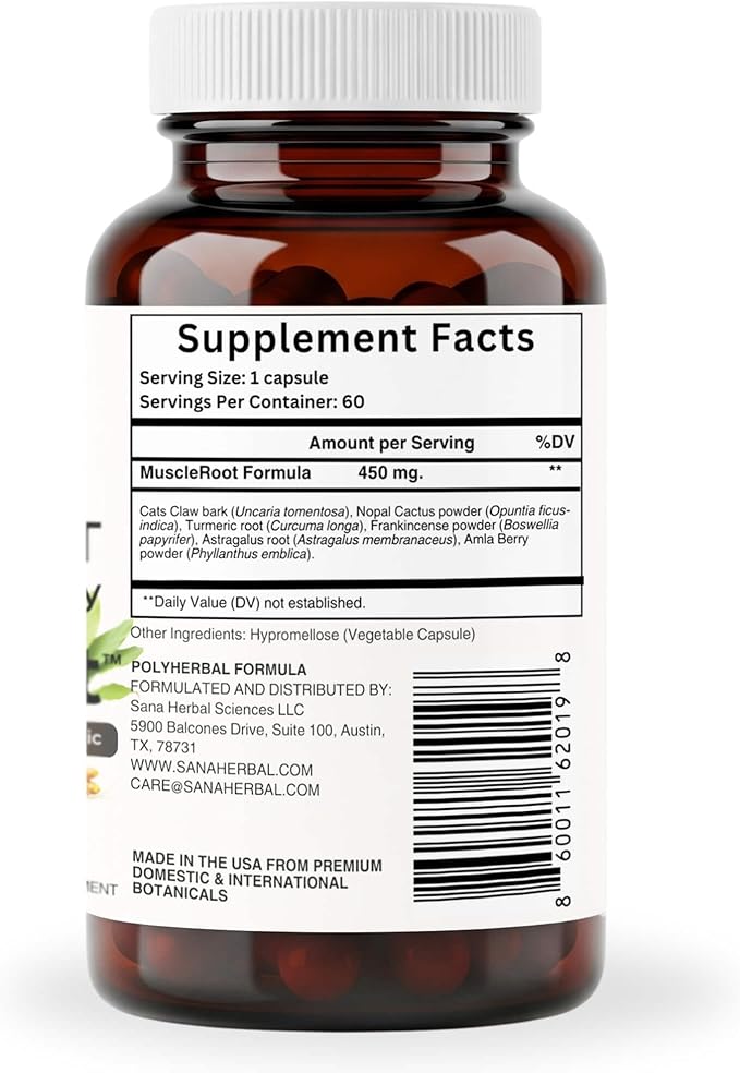 Natural Muscle & Joint Recovery Supplement | Plant-Based Post-Workout Inflammation Support, Muscle Relaxer with Organic Turmeric, Frankincense & Nopal Cactus | 60 Capsules by Sana Herbal
