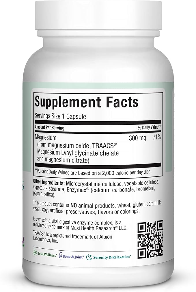 Maxi Health Magnesium Capsules - Energy Production - Muscle & Nerve Health - Bone Support - Magnesium Supplement from Magnesium Oxide, Magnesium Glycinate Chelate and Magnesium Citrate - 90 Count by Maxi Health