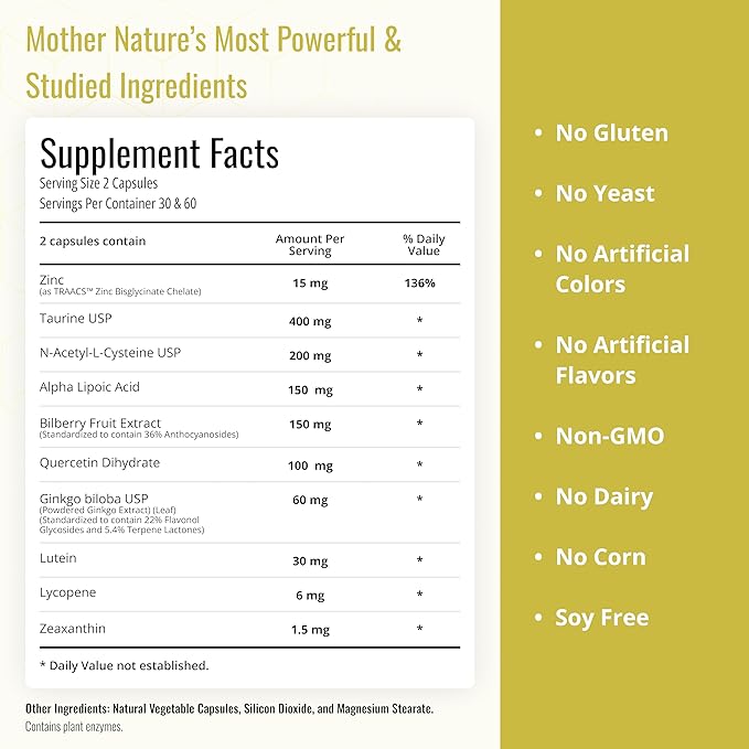 Dr. Nandiโs Eye Max Vision Supplement โ Lutein, Zeaxanthin, Lycopene, Zinc โ Eye Vitamins for Macular & Retina Support โ Blue Light Protection, Visual Clarity & Antioxidant Support โ 60 Vegan Capsules