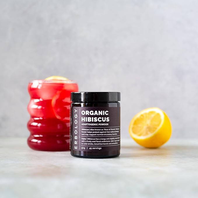 Erbology Organic Hibiscus Powder 3.2 oz - 45 Servings - Destress - Sustainably Sourced Straight from Farm in India - Small Batch - Vegan - GMO-Free