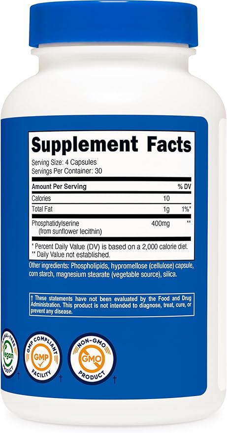 Nutricost Phosphatidylserine 400mg, 120 Capsules - Soy Free, 30 Servings, Vegetarian Friendly, Non-GMO, Gluten Free