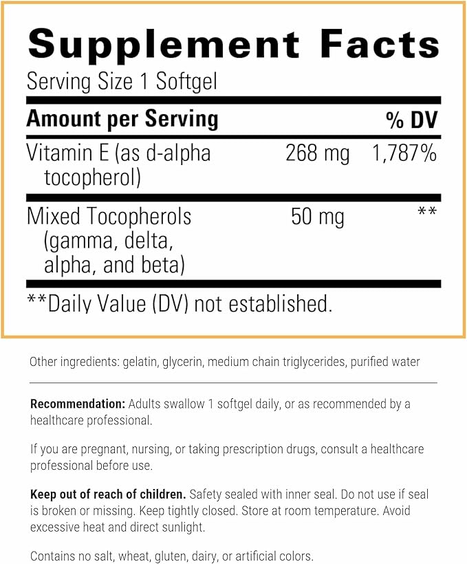Integrative Therapeutics Vitamin E - Antioxidant Supplement for Cardiovascular Health Support* - Heart Support* - Dairy-Free & Gluten-Free - 60 Vitamin Softgels (60 Servings)