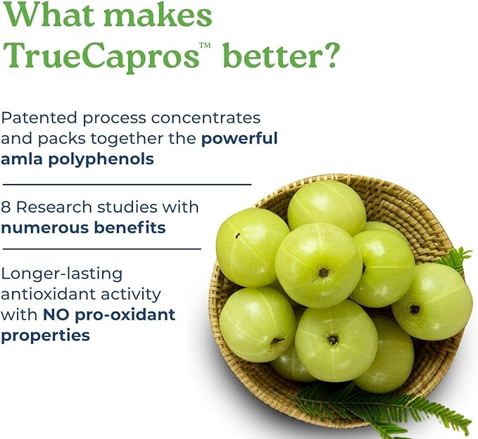 NatureCity True-Capros Amla Fruit Extract Supplement Polyphenol Antioxidant Power Supports Cardiovascular Heart Health (60 Veggie Capsules) Non-GMO Vegan Friendly and Soy Free