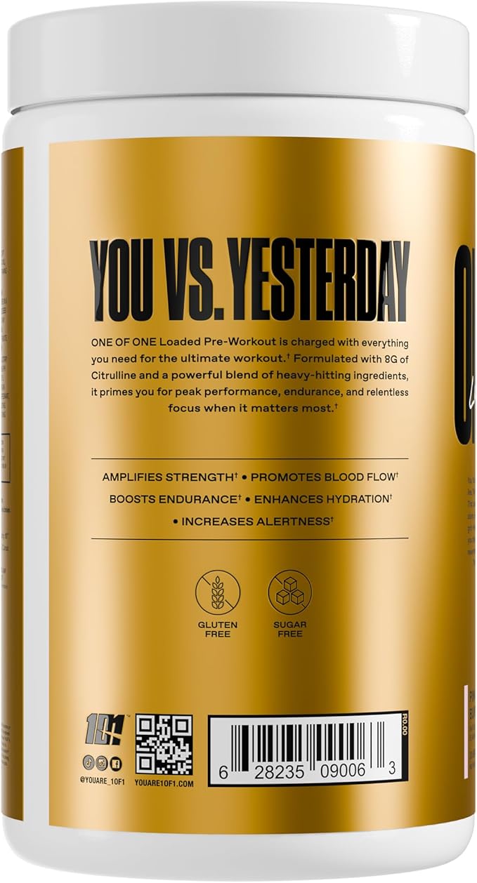 ONE of ONE Loaded Pre-Workout – High-Stim Energy, Focus & Endurance with EndoFlo™, Genius Pure™ Alpha GPC, NeuroRush™, Dynamine®, No Crash, Gluten Free – Pink Burst