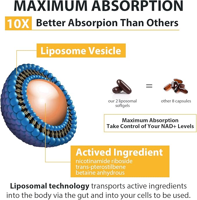 Orgabay Liposomal Nicotinamide Riboside 2000 MG with TMG and Pterostilbene, Boosting NAD+, Support Healthy Aging, 120 Count