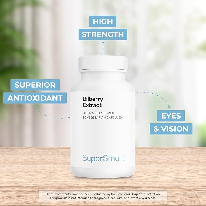 Supersmart - Bilberry Extract (High Strength) - 25% Anthocyanin - Bilberry Supplement for Eyes - Vaccinium Myrtillus Fruit Supplement | Non-GMO & Gluten Free - 90 Vegetarian Capsules