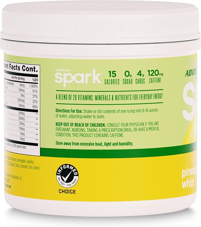 AdvoCare Spark Vitamin & Amino Acid Supplement - Focus & Energy Drink Powder Mix with Vitamin A, B-6, C & E - Also Includes L-Carnitine & L-Tyrosine - Pineapple Whip - 10.5 oz