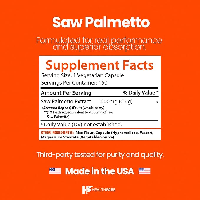 Saw Palmetto Extract Capsules 4000mg Equivalent | 150 Capsules | Hair Growth for Men & Women | Non-GMO & Gluten-Free | Made in The USA