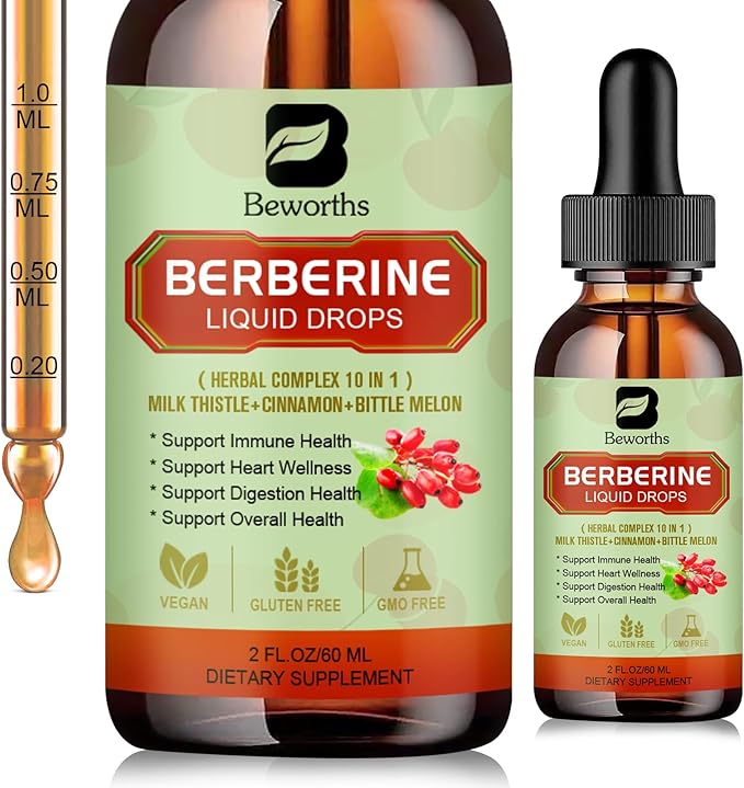 Berberine HCL Supplement with Ceylon Cinnamon - Liposomal Berberine Phytosome Liquid Drops with Turmeric, Ceylon Cinnamon, Bitter Melon, Milk Thistle, AMPK Activator for Digestion Support