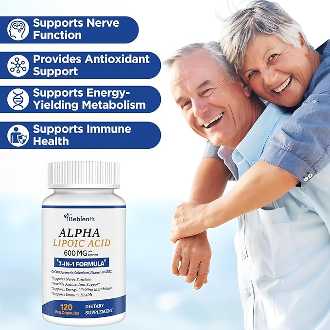 Alpha Lipoic Acid 600mg + CoQ10 & Active B1 & B12 – 7-in-1 Neuropathy Support – Fortify Nerves in Hands & Feet – Antioxidant, Cell Energy & Metabolism – Vegan, Gluten-Free, 120 Capsules
