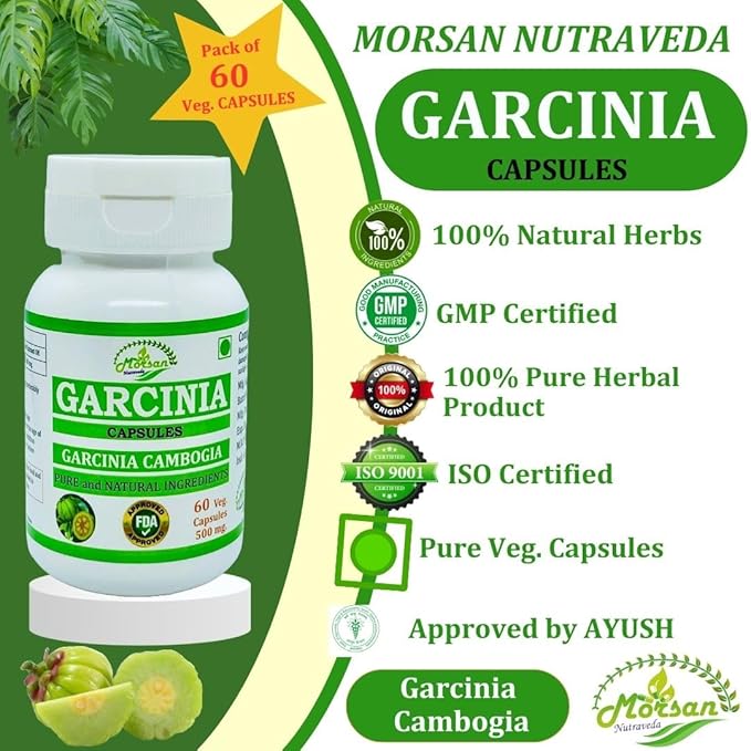 Natural and Pure Herbal Garcinia CAMBOGIA (Garcinia) Extract Capsules | Highest Potency, 100% Herbal Product | Pack of 60 X 500 mg. Veg. Capsules (Pack of 4 Jar)