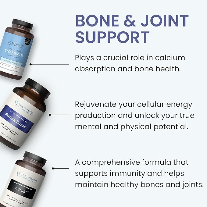 The Wellness Company Strong Bones | 60 Capsules (1-Month Supply) | Made with Key Minerals to Help Build Bone Strength | Non-GMO, Vegan, Gluten Free | for Supporting Bone Strength and Health