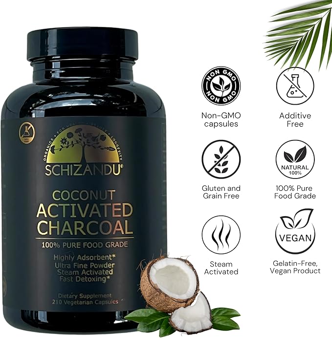 Activated Coconut Charcoal Capsules- Supports Health - Vegan, Organic, Non-GMO, No Additives - X-Large Bottle 210 Count - Pack of 2