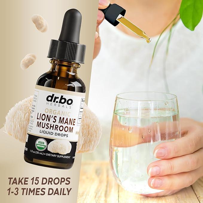 Lions Mane Mushroom Supplement Drops - Organic Lion's Mane Mushroom Liquid Tincture for Focus, Fog Brain Health Supplements - Vegan Herbal Nervine Nootropic Organic Lions Liquid Supplement Extract 1oz