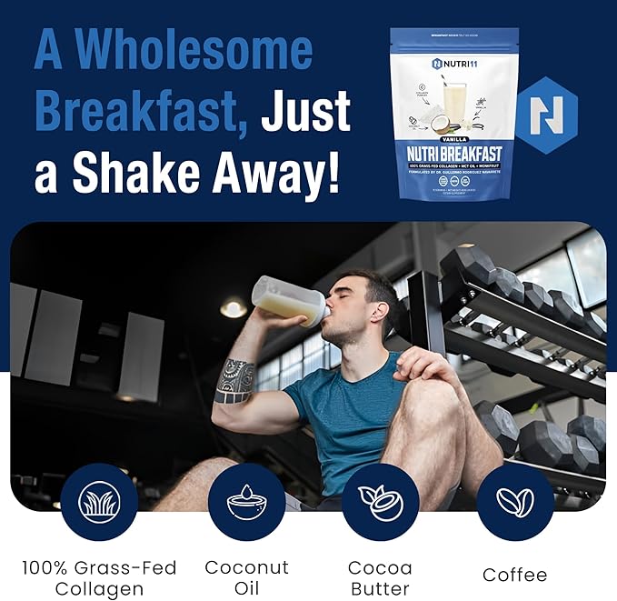 NutriBreakfast by Nutrillermo/Keto Protein Collagen Powder with MCT Oil/MCT Oil Powder with Collagen/Keto Collagen Peptides Powder with Grass-Fed Bovine Collagen Type I & III (15.9, Vanilla)