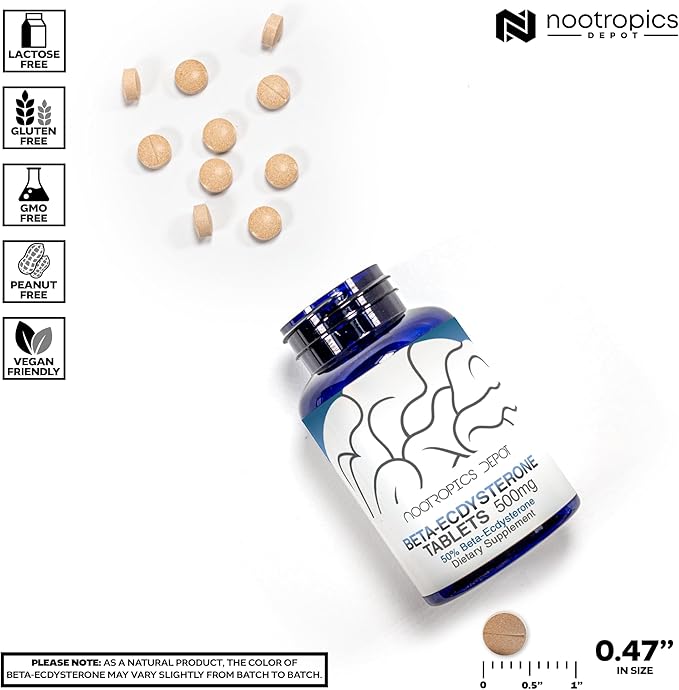Nootropics Depot Beta Ecdysterone/20-Hydroxyecdysone 50% Tablets | 500mg | Cyanotis Arachnoidea Extract | Phytoecdysteroid | 90 Count