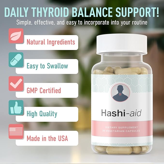 IBDassistโข Hashi Aid Thyroid Support for Women & Men - Thyroid Supplement for Hashimoto's Disease & Hypothyroidism* - with Ashwagandha, Selenium, Zinc, Essential Vitamins & More - 30 Capsules (3 Pack)