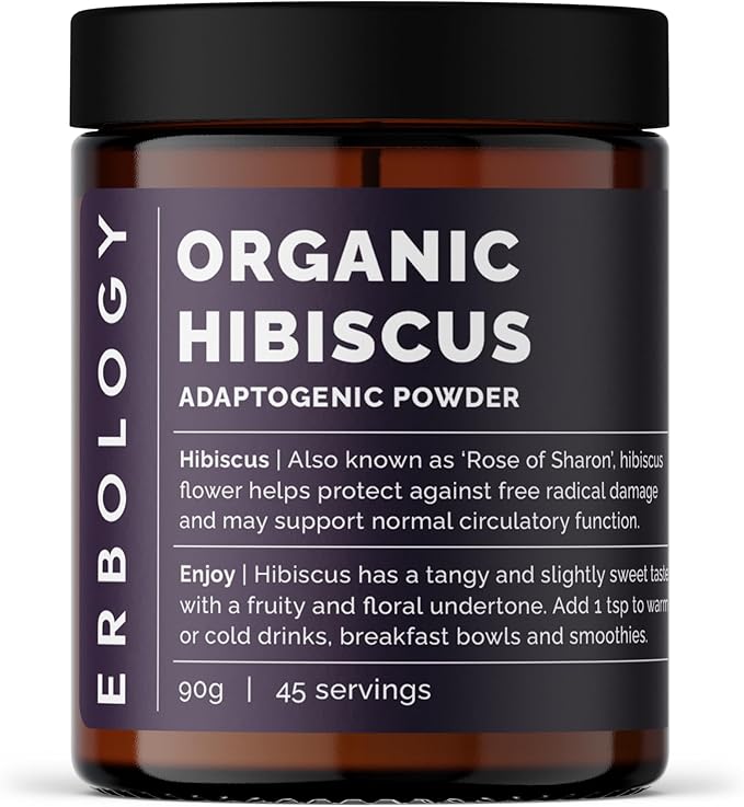Erbology Organic Hibiscus Powder 3.2 oz - 45 Servings - Destress - Sustainably Sourced Straight from Farm in India - Small Batch - Vegan - GMO-Free