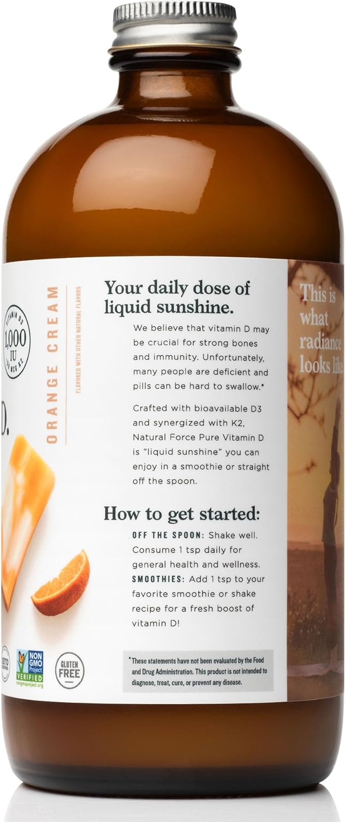 Natural Force Pure Vitamin D – Liquid D3 & K2 with Coconut MCT –1,000 IU, Immunity & Nutrient Absorption Booster- Vegan - Orange Cream, 16 fl oz
