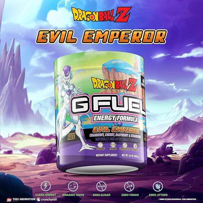 G Fuel Dragon Ball Z Energy Drink Powder, Pre Workout Caffeine Mix for Gaming, Sugar Free Focus Amino, Vitamin + Antioxidants, 9.9oz (Berry Medley, 40 Servings)