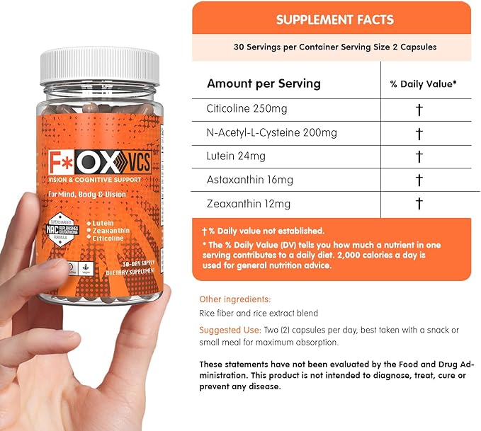 Vision & Cognitive Support Supplement - Nourish Your Mind and Eyes - Oxidative Stress Defense - Vegan & Gluten-Free - Mega-Potent Antioxidant 60 Capsules