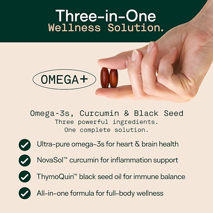 Adapt Naturals Omega 3 Fish Oil Supplement with Bioavailable Curcumin & Black Seed, 1500mg Fish Oil EPA DHA Omega 3 Fatty Acids to Support Joints, Muscles & Heart | Unflavored - 30 Days Supply