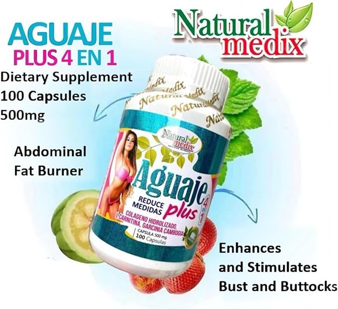Aguaje Plus 4 in 1- Peruvian Female Health Supplement - Powerful Curves, Shape -Natural -100 Capsules -Natural Medix
