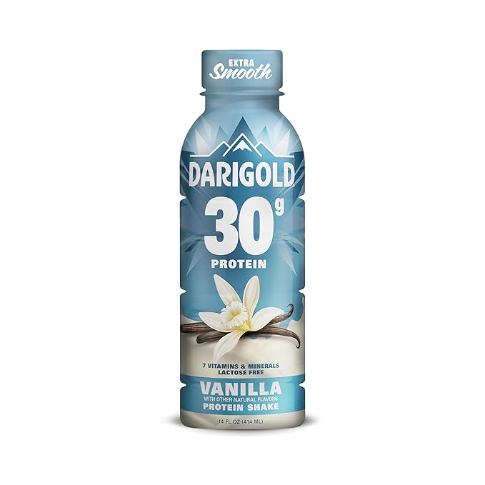 Darigold Ready to Drink Vanilla Protein Shake, 30g Protein, No Added Sugar, Lactose Free, Only 160 Calories. Electrolytes, Gluten Free - 14oz bottles 12 pack