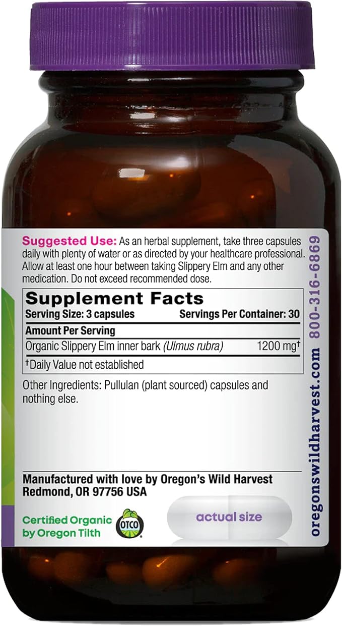 Oregon's Wild Harvest Slippery Elm Organic Capsules, 90 Count