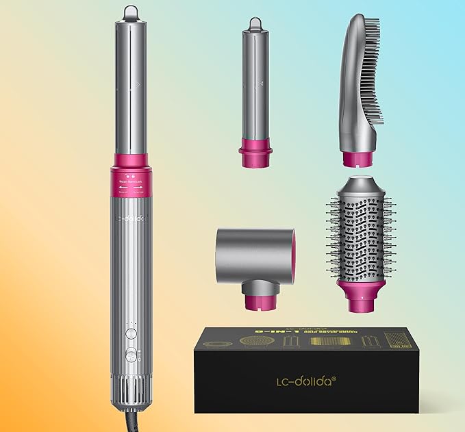 5 in 1 Professional Hot Air Styler, LC-dolida Powerful Hair Dryer & Straightener Set, Styling Without Heat Damage, Fast Drying Curling Volumizing Straightening, 110 Volts, 1200 Watts๏ผSilver๏ผ