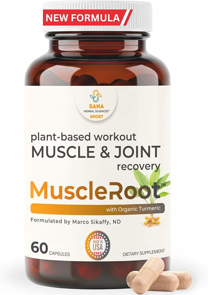 Natural Muscle & Joint Recovery Supplement | Plant-Based Post-Workout Inflammation Support, Muscle Relaxer with Organic Turmeric, Frankincense & Nopal Cactus | 60 Capsules by Sana Herbal