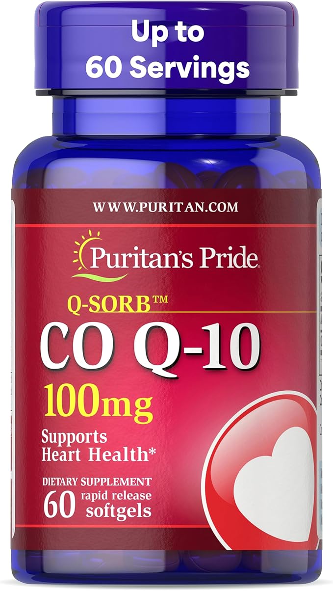 Puritan's Pride Coenzyme CoQ10 100mg, Dietary Supplement for Heart Health, Blood Pressure, Oral Gum Health, and Healthy Aging Support, 60 Servings, Rapid Release Softgels