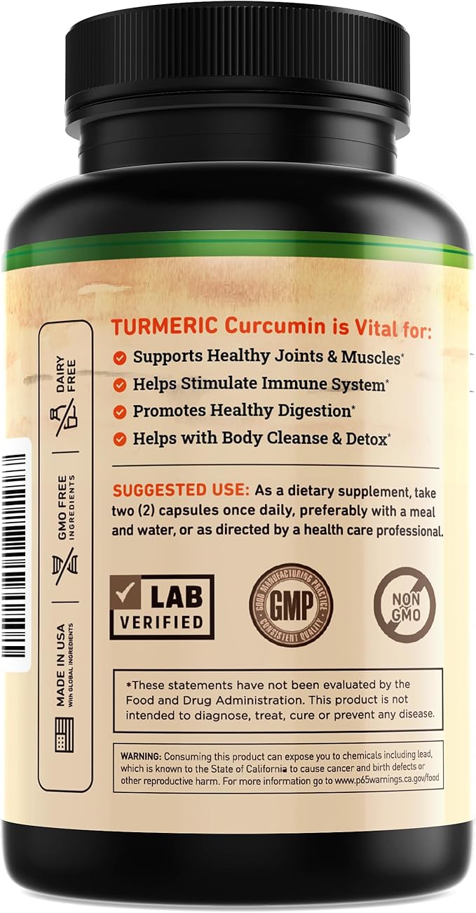 Nature's Base Turmeric and Ginger Supplement - with Curcumin, Apple Cider Vinegar & BioPerine Black Pepper Extract - 95% Curcuminoids - 120 Capsules