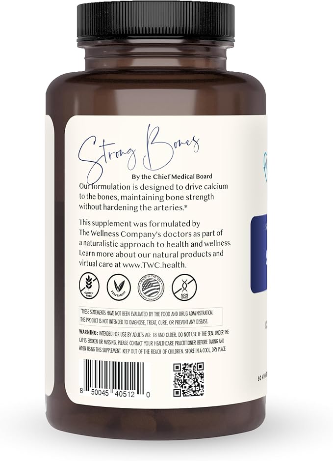 The Wellness Company Strong Bones | 60 Capsules (1-Month Supply) | Made with Key Minerals to Help Build Bone Strength | Non-GMO, Vegan, Gluten Free | for Supporting Bone Strength and Health