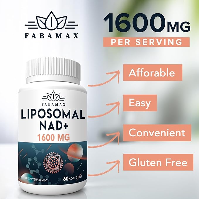 1600 mg Liposomal NAD Supplement, 98% Pure NAD+ Supplement, Superior Absorption, Alternative to Nicotinamide Riboside or NADH to Boost NAD+ for Aging Defense, Energy, Longevity,60 Softgels