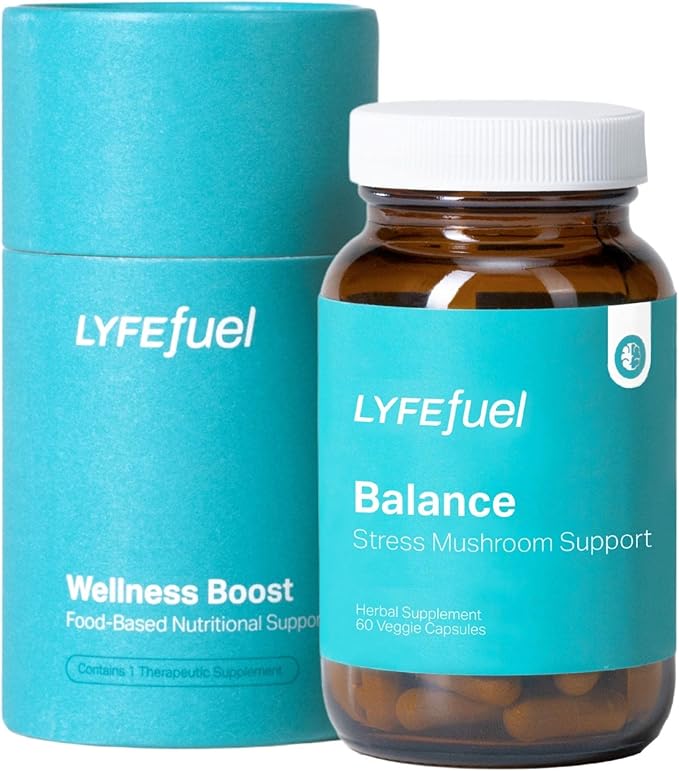 LyfeFuel Adaptogen Blend for Stress Relief - Whole Food Mushroom Supplement & Organic Herb Complex to Manage Cortisol | Lion’s Mane, TurkeyTail, Reishi, Ashwagandha | 60 Vegan Capsules
