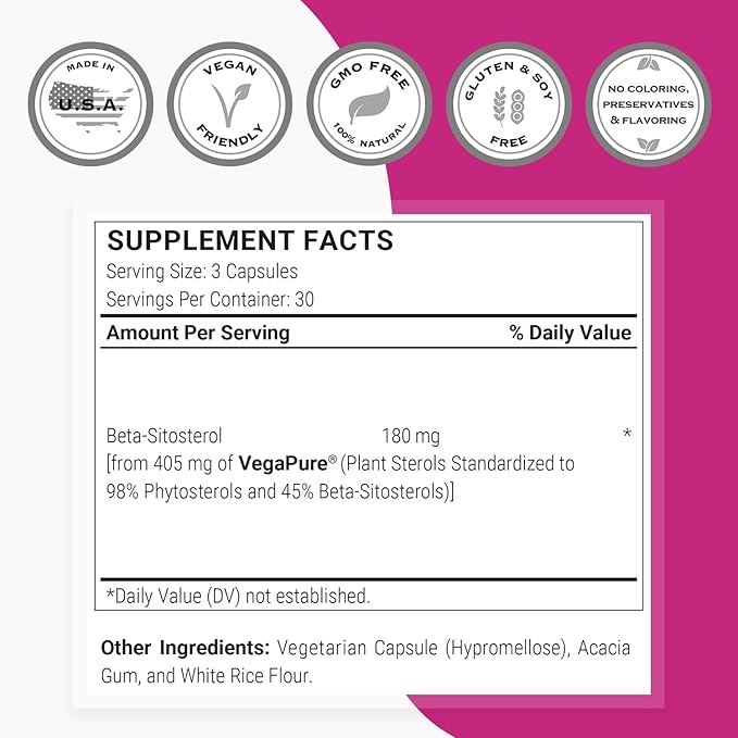 Supersmart - Beta-Sitosterol 180 mg Per Day (VegaPure Ā®) - Prostate & Urinary Health - Reduce Need to Urinate Frequently | Non-GMO & Gluten Free - 90 Vegetarian Capsules