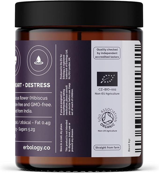 Erbology Organic Hibiscus Powder 3.2 oz - 45 Servings - Destress - Sustainably Sourced Straight from Farm in India - Small Batch - Vegan - GMO-Free