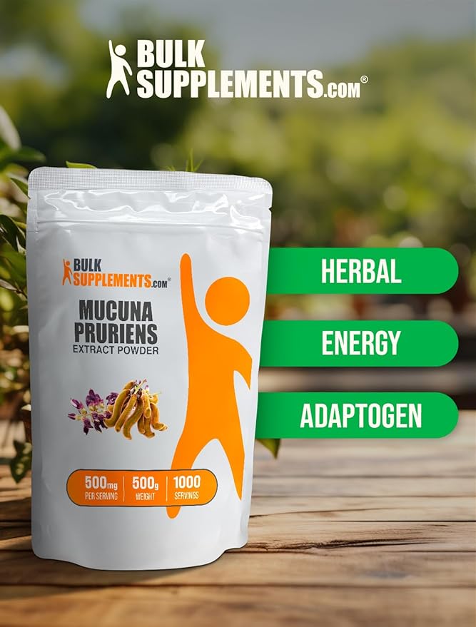 BulkSupplements.com Mucuna Pruriens Extract Powder - Mucuna Pruriens Supplements, Herbal Supplement - Vegan & Gluten Free, 500mg per Serving, 500g (1.1 lbs) (Pack of 1)