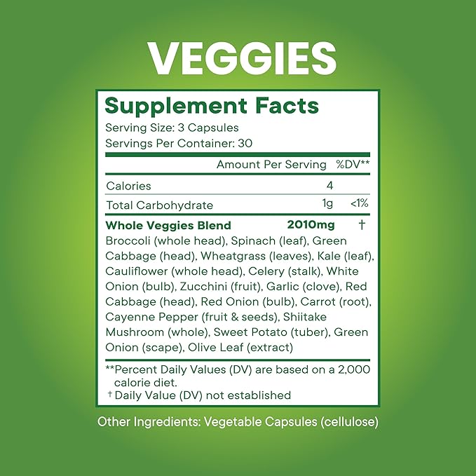 Superfood MD Veggies Supplement - 90 Veggie Capsules - Supports Energy Levels, Beta Carotene, Vitamins & Minerals - Soy Free - 90 Count