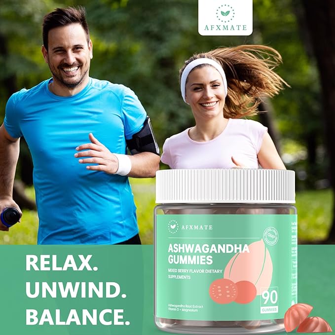 AFXMATE Ashwagandha Gummies for Women Sugar Free, Ashwagandha Supplement Gummy with Magnesium Vegan (90 Counts)