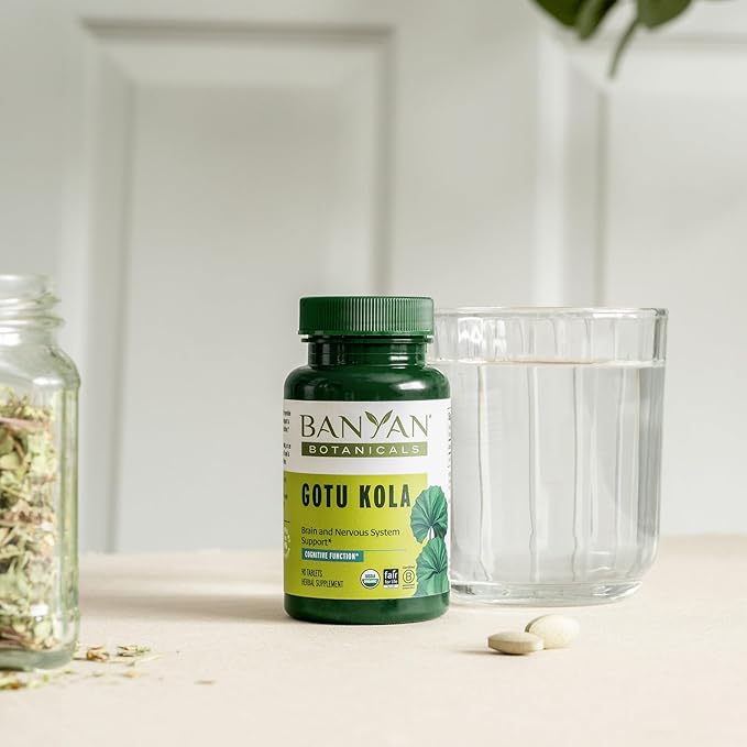 Banyan Botanicals Gotu Kola (Centella Asiatica) – Organic Adaptogen & Nootropic Brain Support Supplement for Healthy Memory & Concentration* – 90 Tablets – Fairly Traded Sustainably Sourced Vegan