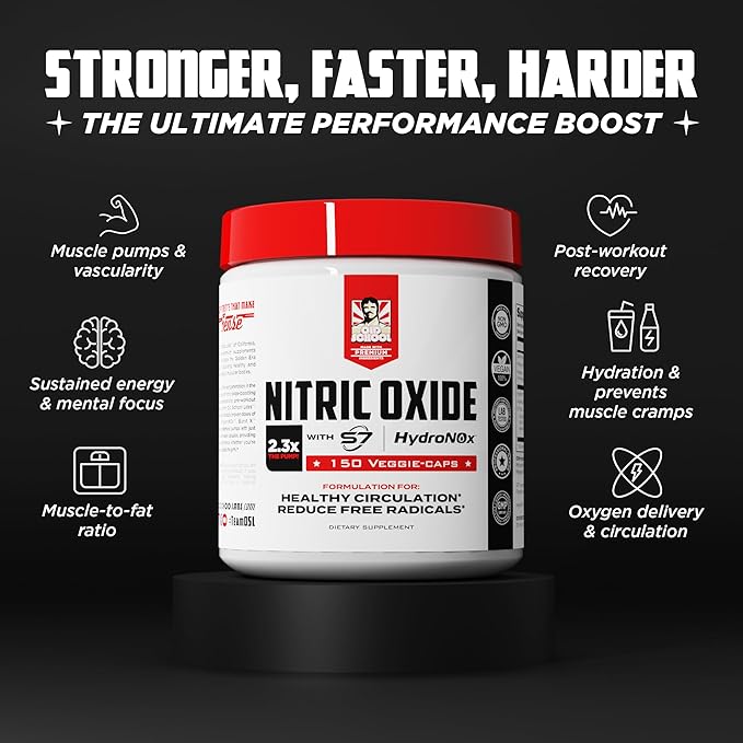 Old School Labs Nitric Oxide Pre-Workout Supplement with HydroNOx & S7 Blend - Muscle Pump & Vascularity Support for Men - 150 Veggie Capsules with Citrulline HCl for Enhanced Blood Flow & Recovery