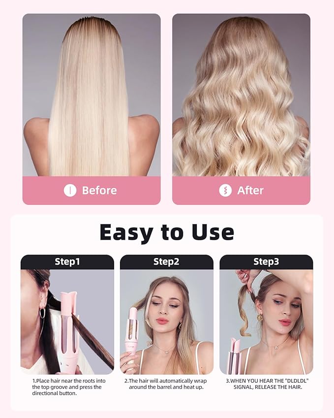 Automatic Curling Iron,1 1/4 Hair Curler with 3 Temperatures, 10S Fast Heating, 2-Way Rotation, 30 Min Auto Shut-Off, 500 Million Ionic, Anti-Scald-Tangle for Hair Styling