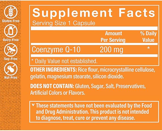 The Vitamin Shoppe CoQ-10 200mg - Beneficial for Those Taking Statins – Supports Heart & Cellular Health and Healthy Energy Production, Essential Antioxidant – Once Daily (60 Capsules)