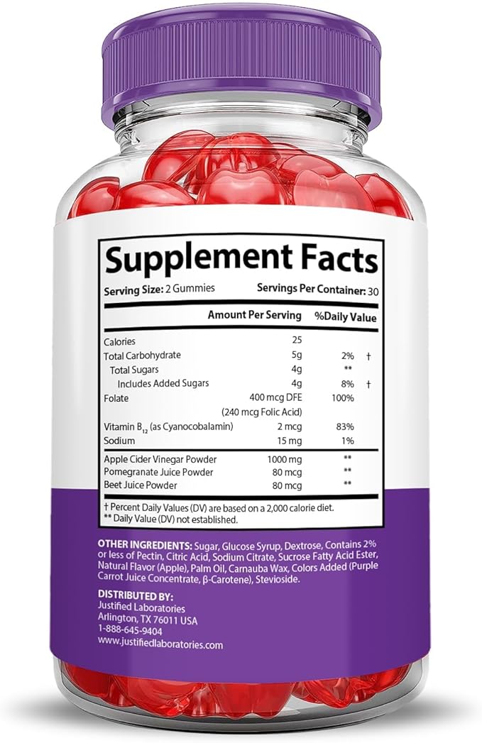 Justified Laboratories (2 Pack Ultra Quick Keto ACV Advanced Formula 1000MG Apple Cider Vinegar Formulated with Pomegranate Beet Juice Powder B12 Vegan Non GMO 120 Gummies