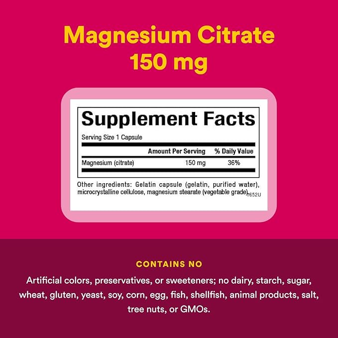 Natural Factors, Magnesium Citrate 150 mg, Muscle and Heart Health Formula, 180 Capsules