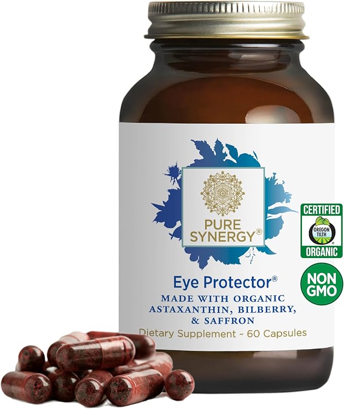 PURE SYNERGY Eye Protector | 100% Natural, Vegan Eye Health Supplement | with Organic Astaxanthin, Lutein, & Zeaxanthin | for Healthy Vision (60 Capsules)